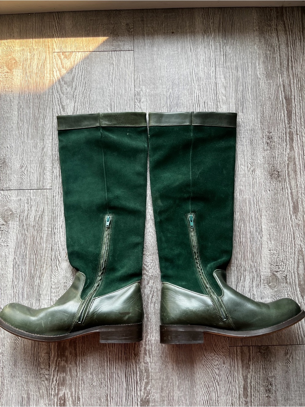 JOHN FLUEVOG Adrians Alexis Radio Leather Suede Riding Women's Boots - Green s.9